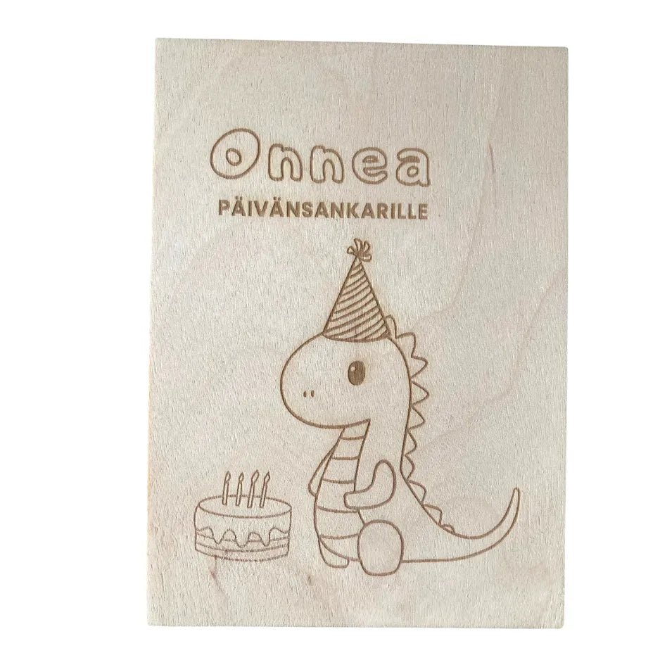 Dino onnittelukortti sopii lasten syntymäpäiville.