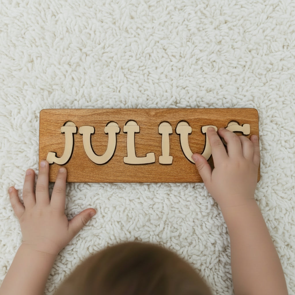 Puinen palapeli lapsen nimellä lahjaksi