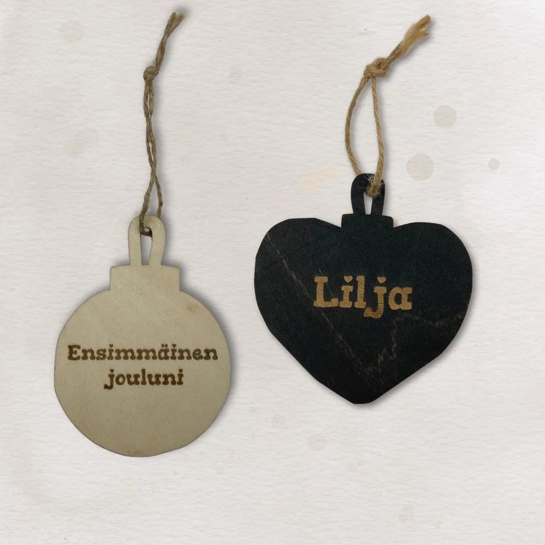 Joulukuusenkoriste omalla tekstillä