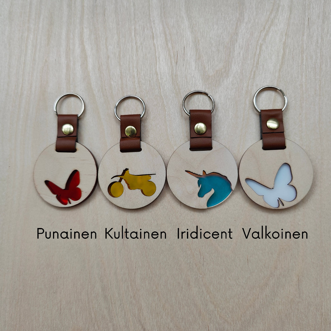 Lapselle oma reppumerkki tai nimikoitu avaimenperä eri väreissä.