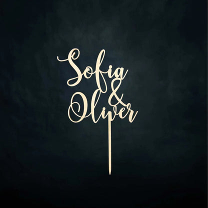 Hääkakkukoriste hääparin nimillä käsityönä valmistettu