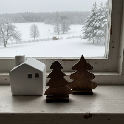 Söpöt pienet ruskeat kuusi joulukoristeet.