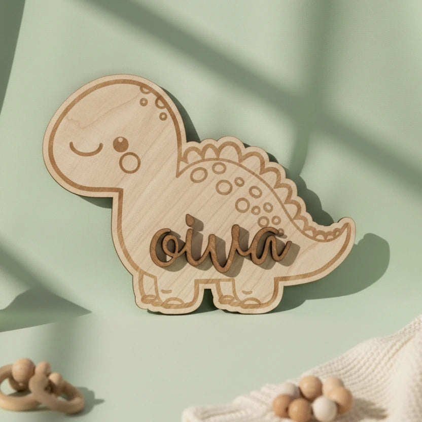 Dinosaurus ovikyltti lapsen nimellä.