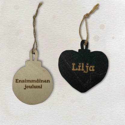 Joulukuusenkoriste omalla tekstillä