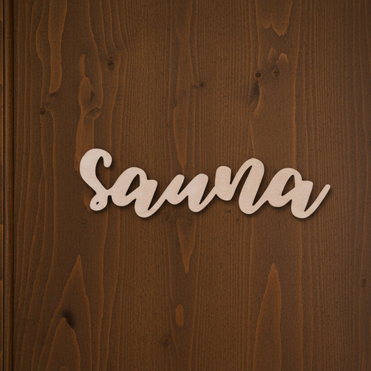 Puinen sauna-kyltti
