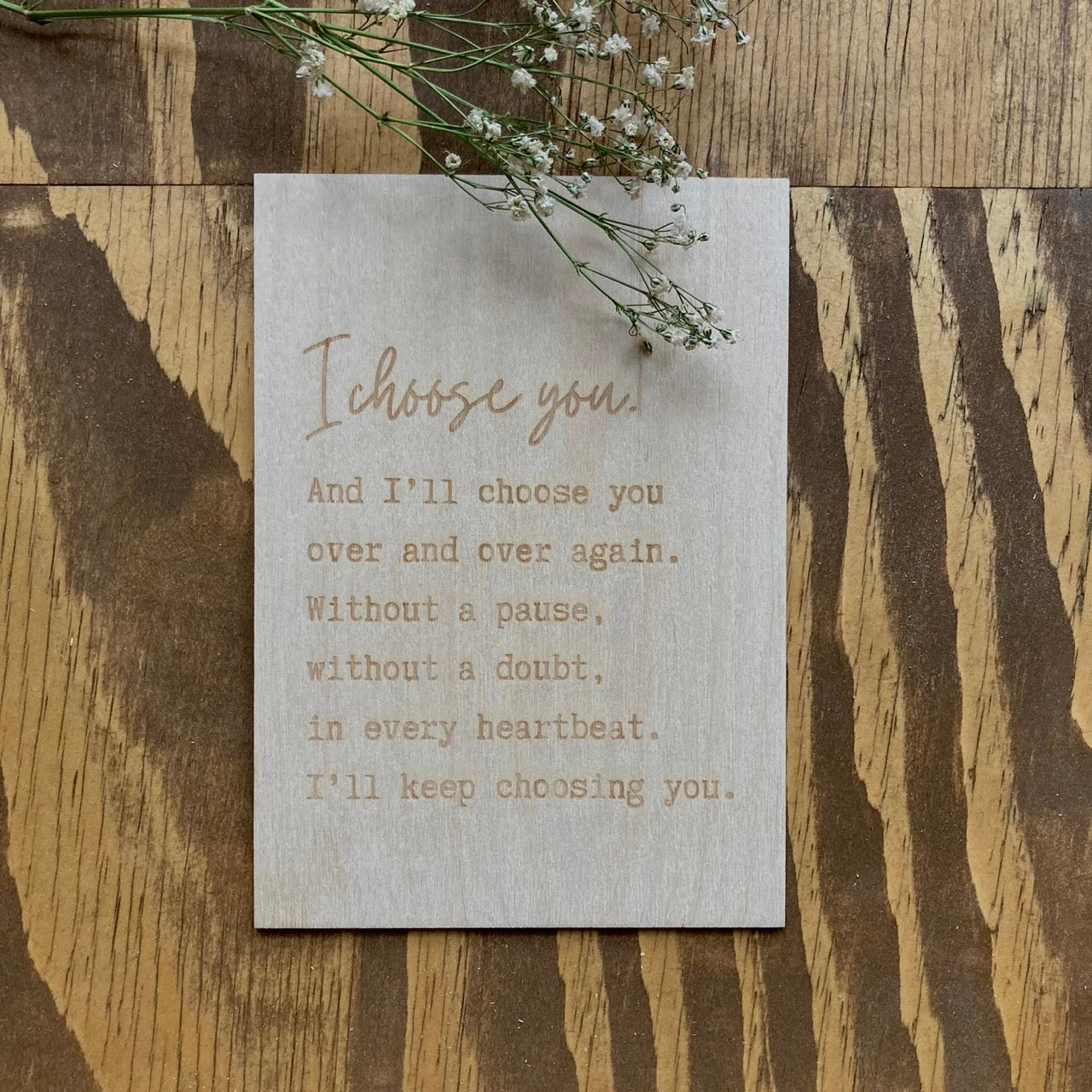 Romanttinen puinen kortti I choose you