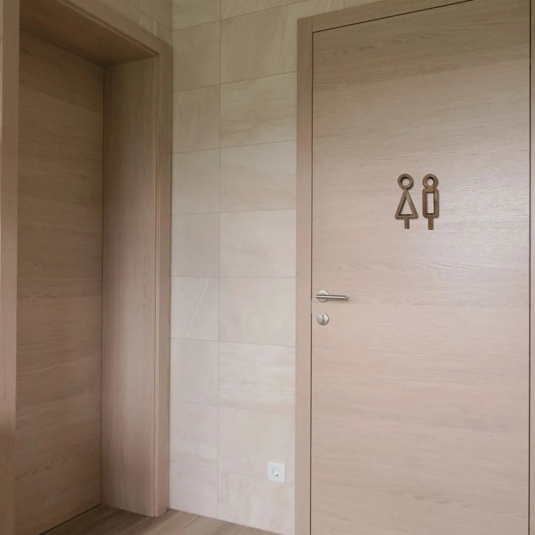  Minimalistinen WC-kyltti toimistoon ukkelikuvalla